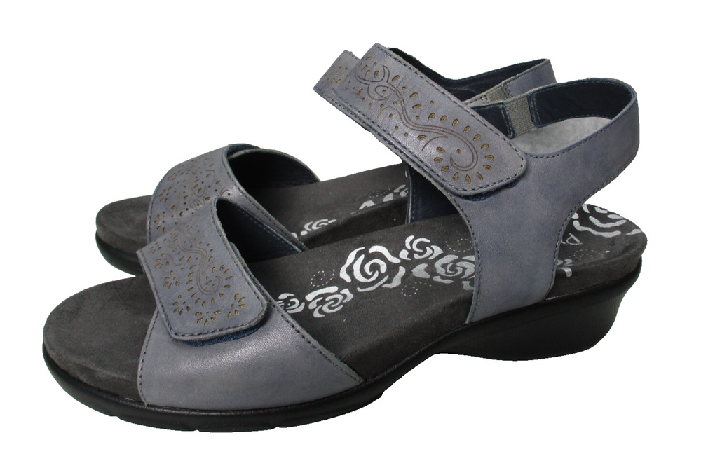 Propet Wanda Denim Blue Gray Strap Sandals Womens Sz 9.5 XX 4E Wide Wedge